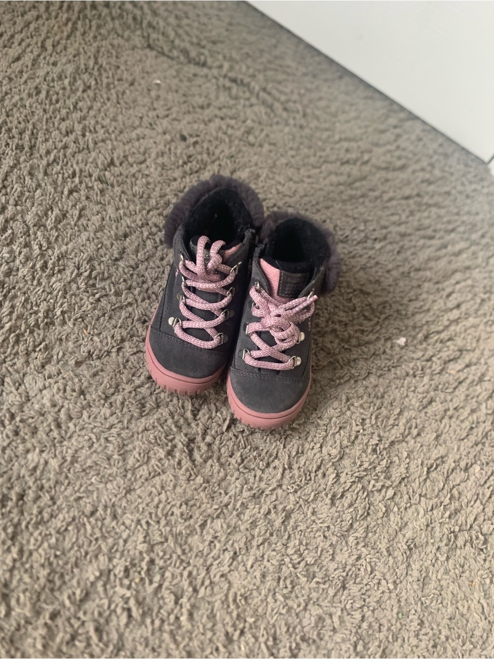 Geox Black and Pink Kids Lace-Up Fur-Trim Boots